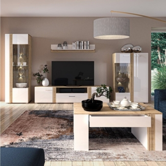 Lomadox Wohnzimmer-Set AKRON-131, (Mega-Spar-Set, 5-St, 5-tlg), Wohnzimmermöbel Vitrine, Highboard, Lowboard, Wandboard, Couchtisch