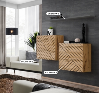 Wohnwand Switch Lamel, Korpus: Wotan, Graphit / Front: Wotan PVC (gerillt)