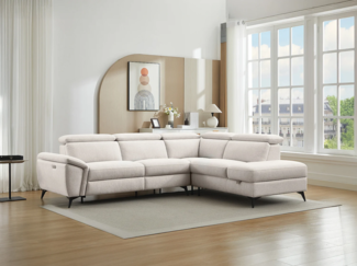 Vente-unique - Ecksofa mit elektrischer Relaxfunktion - Ecke rechts - melierter beiger Stoff - CADILO