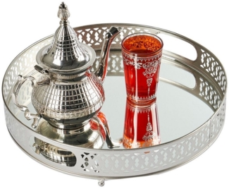 Marrakesch Orient & Mediterran Interior Tablett Spiegeltablett Rundes Tablett Nikita 30cm groß Ramadan Deko, Handarbeit