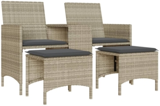 vidaXL Gartensofa 2-Sitzer mit Tisch und Hockern Hellgrau Poly Rattan 4003895