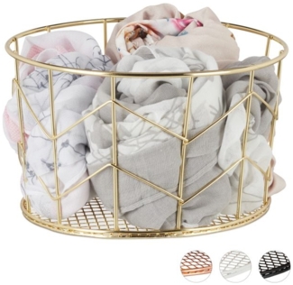 3x Metall Drahtkorb rund Gold