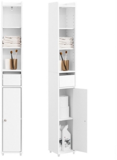 SoBuy Hochschrank BZR34-K, Badschrank schmal, Badezimmermöbel, Wasserabweisender Badzimmerschrank mit verstellbare Ablagen Badkommode schmal Badezimmer