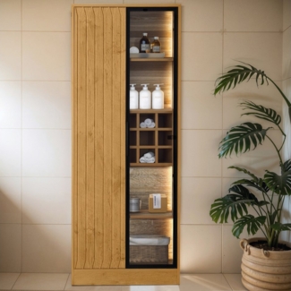 Flieks Vitrine Vitrinenschrank Höhe 160 cm (1-St) Hochschrank Standvitrine mit Glastür und Led-Beleuchtung Wohnzimmer