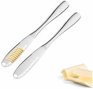 Westmark Buttermesser- & Dekoriermesser, 2 Stk. – Messer mit Wellenschliff & Schlitz-Struktur für Butterlocken, Garnieren, Schneiden – Silber, 15 cm