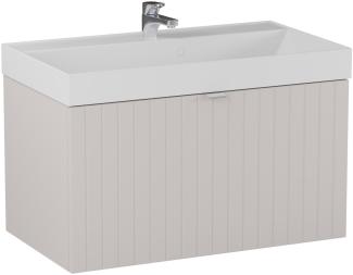 BADEDU ESLA Waschbecken mit Unterschrank 79 cm breit, Grau, Waschbecken Gussmarmor Weiß