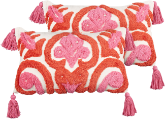 Kissen 2er Set Geometrisches Muster FRAKSINUS Baumwolle 30 x 50 cm Rosa