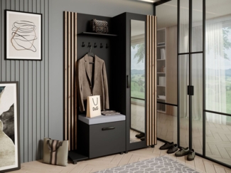 Beautysofa Garderobenschrank Garderoben-Set mit Aufhängern und Spiegel LIVIA (Geräumiger Schuhschrank) mit praktischer Kleiderstange