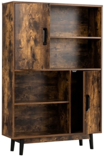 COSTWAY Bücherschrank mit 2 Türen und 4 offene Regale, Bücherregal Holz, Standregal Holzregal Aufbewahrungsregal für Wohnzimmer, Arbeitszimmer 80 x 24 x 120 cm (Kaffee)