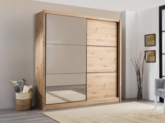 Vente-unique - Kleiderschrank mit 2 Türen - mit Spiegel - B213 cm - Natur - MOLEPA