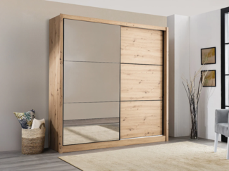 Vente-unique - Kleiderschrank mit 2 Türen - mit Spiegel - B213 cm - Natur - MOLEPA