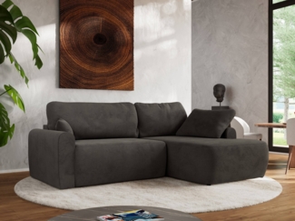 Ecksofa, L-förmiges, lose Kissen, DL-Schlaffunktion, (H 100 x T 187 x B 273 cm) - CUBO L - Velours Dunkelgrau - rechte Seite