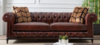 Casa Padrino Luxus Chesterfield Kunstleder Sofa Dunkelbraun 235 x 90 x H. 75 cm - Wohnzimmer Sofa - Wohnzimmer Möbel - Luxus Möbel - Wohnzimmer Einrichtung - Luxus Einrichtung - Möbel Luxus