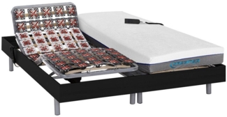 Relaxbett elektrisch mit Tellermodulen + Matratzen mit Memory Schaum - 2 x 70 x 190 cm - Schwarz - HESIODE III von DREAMEA