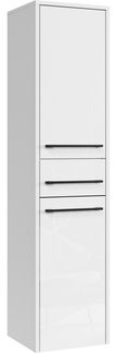 Badplaats Badezimmerschrank Florence 30 x 35 x 130 cm Weiß Hochglanz - Hoch Badschrank mit 2 Türen und 1 Schublade