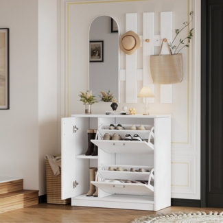 STILVORA Garderoben-Set Garderoben-Sets mit 2 Klapptüren,Schiebetür,Spiegel&Haken,Schuhregal, (Garderobenschrank, Schuhregal, Wohnzimmerregal, für kleine Flure), Schuhschrank 2 Klapptüren und eine Schiebetür