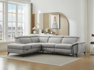 Vente-unique - Ecksofa mit elektrischer Relaxfunktion und linkem Winkel aus hellgrauem Chiné-Stoff CADILO