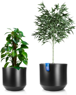 BigDean 2er Set Blumentopf ø 40 + 46 cm anthrazit mit herausnehmbaren Innentopf - wetterfester Blumenkübel aus bruchsicherem Kunststoff - Pflanzkübel groß Außen & Innen geeignet