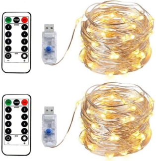 zggzerg LED-Lichterkette 2 Stück USB Kupferdraht Lichterkette mit Fernbedienung 8 Modi,10M/20M