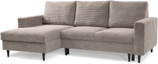 Selsey 'Nalika' Ecksofa mit Schlaffunktion, Kordsamt-Bezug, beige, linksseitig, 90 x 230 x 143 cm