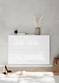 INOSIGN Schuhschrank SMILE Breite 104 cm, 2 Klappen, komplett Weiß Hochglanz lackiert, Schuhkipper hängend o. stehend montierbar, 4 Fächer, Metallgriffe