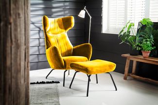 KAWOLA Sessel LOTTE Ohrensessel velvet curry mit Hocker 117 x 82 x 79 cm