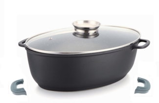 Alu Guss Oval Bräter ø38cm Induktion Topf Schmortopf Marmorbeschichtung