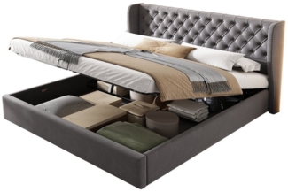 BlingBin Polsterbett Doppelbett Hydraulisches Funktionsbett mit Lattenrost und Stauraum (1er Set, 1-tlg, 160*200cm, Ohne Matratze, Belastbarkeit maximal: 300KG, Grau), Bettunterseite ist mit Einem Schmutzabweisenden Schwarzen Vliesstoff