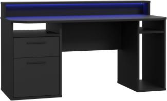 'Tezaur' 3B Computertisch Gaming Desk, mit LED-Beleuchtung, Schwarz, 160 x 91 x 72 cm