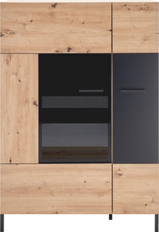 Highboard Lugano / Lucas , Glas, Holzwerkstoff , Holzfarben , 90 x 130 x 42 cm