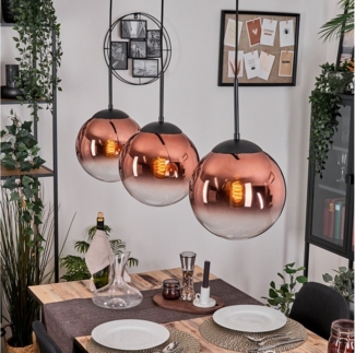 hofstein Hängeleuchte Hängelampe aus Metall/Glas in Scharz/Kupferfarben/Klar, ohne Leuchtmittel, moderne Pendelleucht im Retro/Vintage-Design (25 cm), 3 x E27