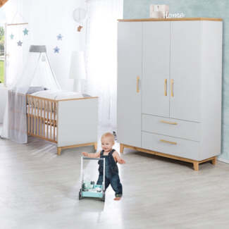 roba Kinderzimmerset 'Caro' 3-teilig - Bett 70 x 140 - Kleiderschrank 3-türig - Lichtgrau / Goldeiche