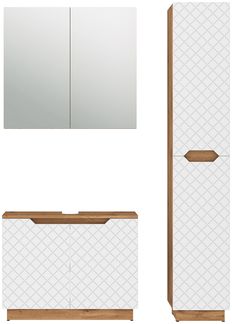 Badmöbel-Set Lotta Eiche/Weiß mit Kachelstruktur 3 Teile Vicco