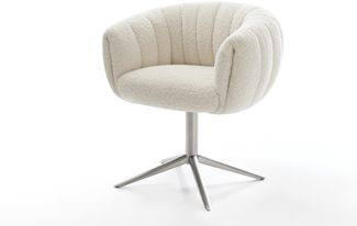 Drehstuhl Jada-Flex Teddystoff Beige Fußkreuz Edelstahl 360° drehbar Wippfunktion Taschenfederkern