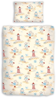 DOBNIG Babybettwäsche Renforcé Kinderbettwäsche 2tlg. 100x135 cm Leuchtturm & Tiere, Renforcé, 2 teilig, Kinderbettwäsche-Set Leuchtturm süße Tierfiguren maritim herbst winter
