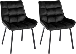 CLP 2er Set Esszimmerstuhl Saranda mit Rückenlehne und schwarzem Metallgestell,schwarz Samt