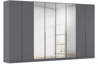 Rauch Möbel Alabama, Kleiderschrank für Schlafzimmer, Kinderzimmer, Wohnzimmer, Garderobe, Flur, 8-türig, Spiegel, mit Zubehör Premium, Farbe Grau metallic, Schwarz, Breite 360 cm