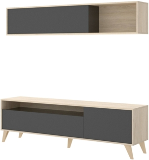 Dmora Wohnzimmermöbel Arusha, TV-Ständer-Wohnzimmerset, Mehrzweck-Wohnzimmermöbel, 180x41h180 cm, Anthrazit und Asteiche