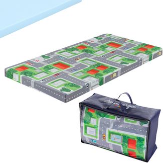 Arensberger Kinderreisebett Matratze 60x120 cm – faltbare Baby- & Kindermatratze mit Stadtmotiv, Nanocell Gelschaum, abnehmbarer Bezug & Tragetasche