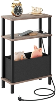 3-stufiger schmaler Beistelltisch mit Ladestation in Greige/Schwarz