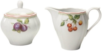 CreaTable 17035 Milch-Zucker-Set Flora Orchard für 1 Personen, Porzellan, weiß/rot (1 Set, 2-teilig)