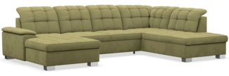 Selsey 'Jamaal' Wohnlandschaft mit Schlaffunktion und Stauraum linksseitig, Velours hydrophob, olivgrün