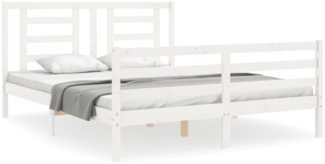 vidaXL Massivholzbett mit Kopfteil Weiß 160x200 cm 3194712