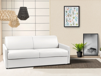 Vente-unique - Schlafsofa 4-Sitzer - Liegefläche mit Lattenrost mit breiten Latten: 160 cm - Matratze: 14 cm - Kunstleder - Weiß - CALIFE
