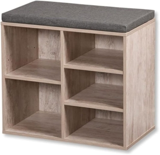 Kleiner Schuhschrank, weiß gekälkt - mit Sitzkissen, grau