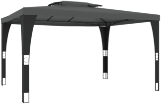 vidaXL Pavillon mit Doppeldach, Stahl/Rattan/Polyester Anthrazit, 3,98x2,98 m