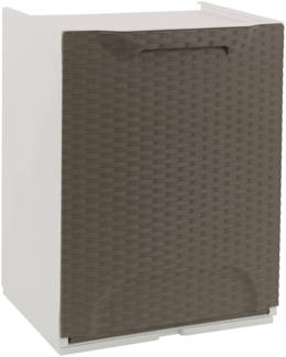 Dmora Nakri Outdoor-Garderobe, Outdoor-Möbel, Mehrzweck-Balkonschrank mit Rattan-Effekt, 100 % Made in Italy, 34 x 29 x 47 cm, Taupe und Weiß