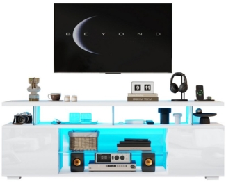 MODFU Lowboard Low-Panel-Hochglanz-TV-Ständer mit große Stauräume (TV-Panel, TV-Glasschrank, universelle Gaming-Medienständer, 1 St, LED (16 Farben und 4 dynamische Modi), mit LED-Beleuchtung, für 60-Zoll-Fernseher