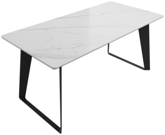 Esstisch 160x80cm weiße Keramikplatte schwarze U-Form Beine : Weiss