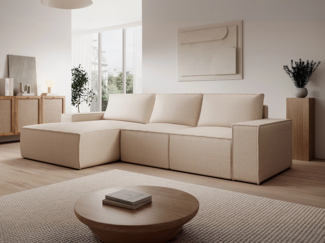 Vente-unique - Großes Ecksofa mit Schlaffunktion - Ecke links - Strukturstoff - Beige - AMELIA